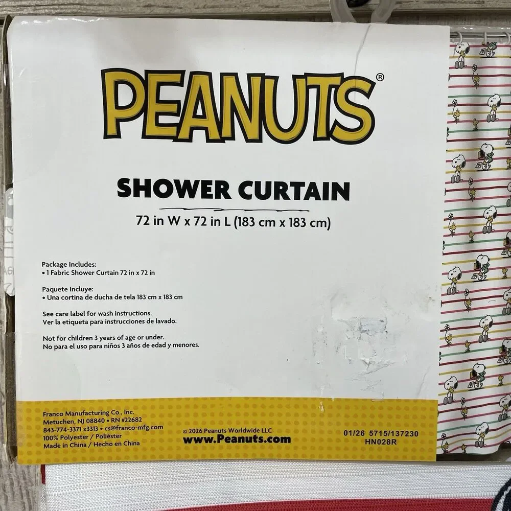Striped Spring Peanuts Snoopy Woodstock Shower Curtain Fabric 72
